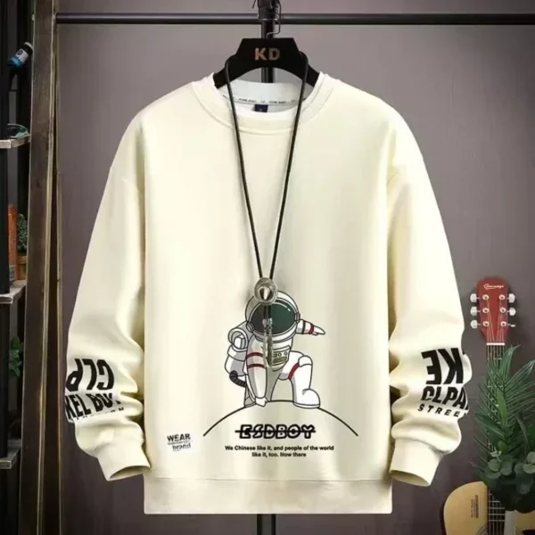 Autumn Men's Sweatshirt Adolescent Astronaut Printed Long Sleeve T-Shirt Fashion Men's Clothing Grey O Neck Harajuku Top New - Image 3