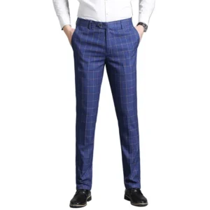 Blue Mens Suit Pants, Burgundy Business Casual Plaid Trousers, Asian Size 29-38, Gray Available, Black Striped Pant