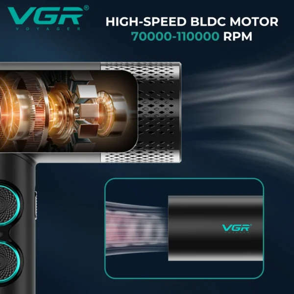 VGR Leafless Anion Blow Dryer Professional Hair Dryer Brushless Motor 110000 RPM Suitable For Salons Powerful Hair Dryer V-401 - Image 2