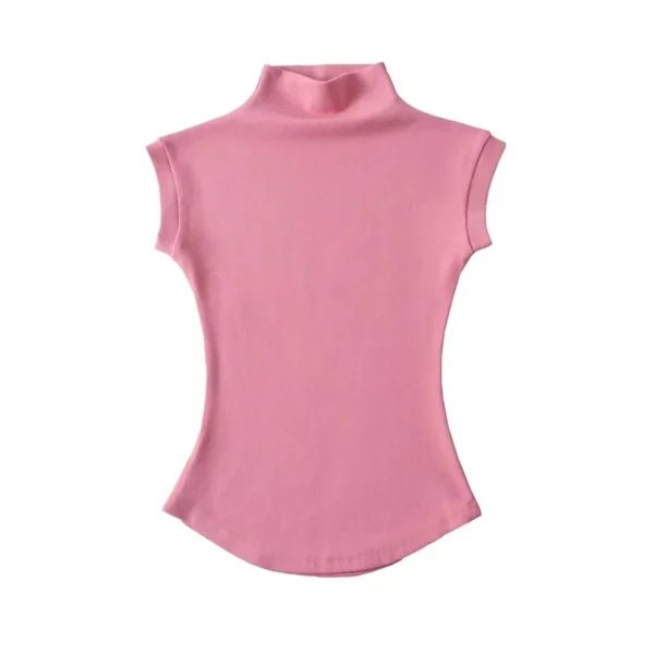 Women Summer Sexy Turtleneck Sleeveless T-Shirts Tops Solid Slim Fit Pullovers Causal Tees Shirts Female Streetwear Basics Tees - Image 2
