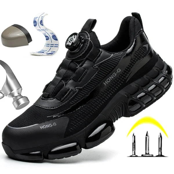 Rotating Button Men Safety Shoes Protective Sneakers Steel Toe Cap Anti-Splash Work Shoes Fashion Indestructible Boots Security