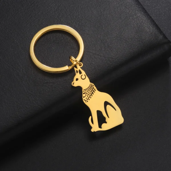 Unift Mystical Egyptian Cat Keychain Stainless Steel Chain Keyring Occult Egypt Jewelry Bag Accessories Women Men Cat Lovers - Image 5