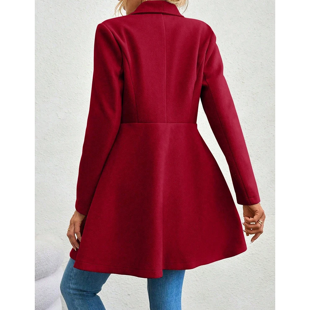 Mia Muse Women’s Coats, Solid Color Long Sleeve Lapel Button-Up Red Work Coats, Outerwear Gift - Image 3
