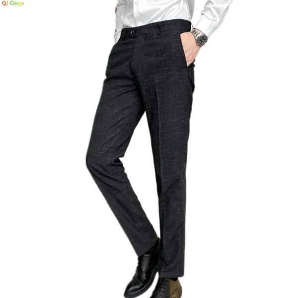 Navy Blue Men's Striped Suit Pants, Fashion Slim Fit Trousers, Business/Office Black Pant, Asian Size 29-38 - Image 3
