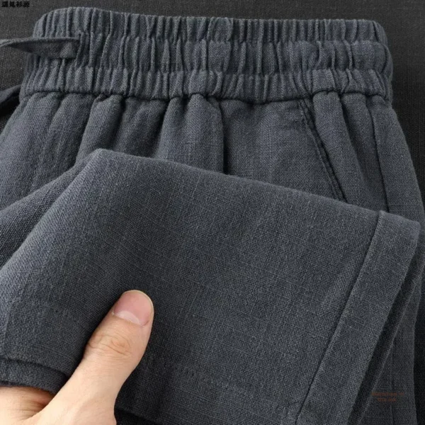 Breathable Cotton Linen Straight-Leg Pants Grey High-End Men's Summer Casual Trousers Loose Fit Cotton Linen Pants - Image 2