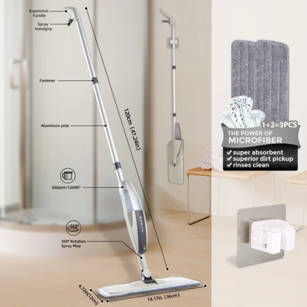Spray Mop Broom Set Magic Flat Mops for Floor Home Cleaning Tool Brooms Household with Reusable Microfiber Pads Rotating Mop - Image 5