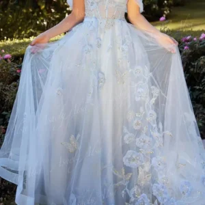 NB51 Cutomized Prom Dresses Lady Long Off Shoulder Flower Applique Illusion Bodice Women Formal Evening Dress Wedding Party Wear