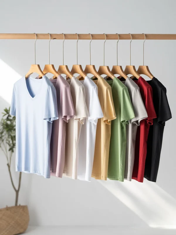 SuyaDream Women Solid T shirts, Silk Cotton Blend, O Neck, Short Sleeved Solid Tee,2024 Summer Candy Colors Basic Cozy Top Green - Image 4