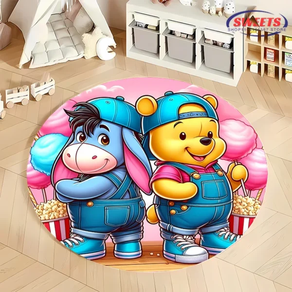 3D Miniso Disney Cartoon Winnie The Pooh Round Carpet Living Room Children's Bedroom Sofa Doormat Floor Rug Anti-slip Decor Mat - Image 3