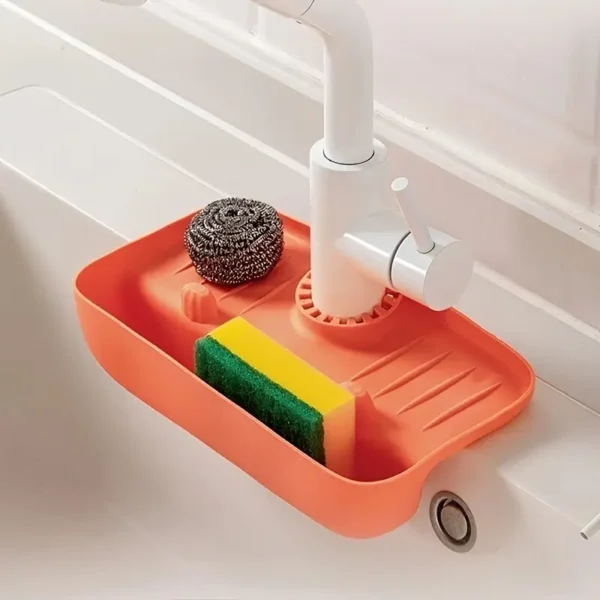 Household Silicone Sink Drain Rack Faucet Splash Proof Drain Rack Water Collecting Pad Sponge Rag Steel Wool Gadget Storage Box - Image 2