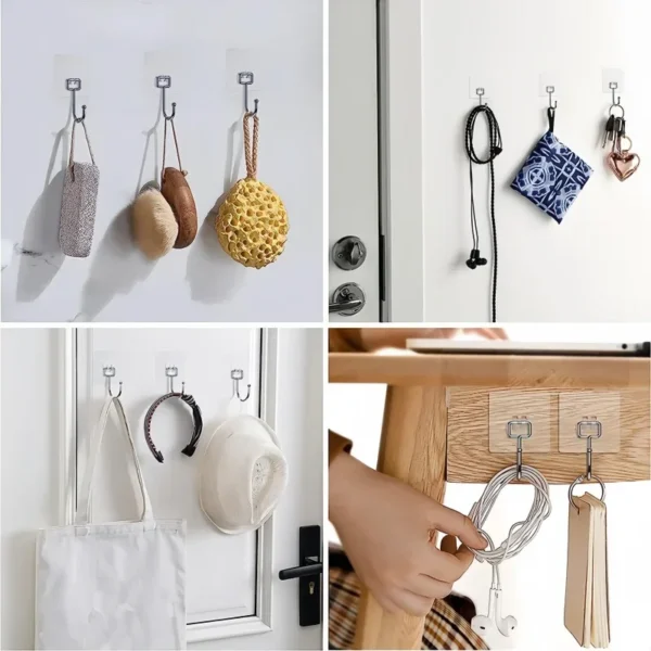 Big Size Hooks Heavy Duty 22 lbs Waterproof Adhesive Wall Hooks Nail-Free Transparent Waterproof Hooks for Kitchen Bathroom - Image 3