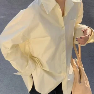 2024 Women Fashion Office Wear Loose Solid Shirts Vintage Long Sleeve Button-up Casual Female Blouses Blusas Korean Chic Tops