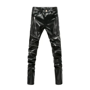 Winter Skinny Biker PU Leather Pants for Men, High Street Fashion Motorcycle Trousers
