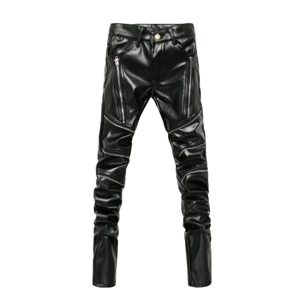 Winter Skinny Biker PU Leather Pants for Men, High Street Fashion Motorcycle Trousers