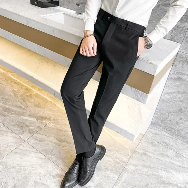 Burgundy Men's Suit Pants, Business Casual Plaid Trousers, Asian Size 29-38, Blue Gray Available, Black Striped Pant - Image 6