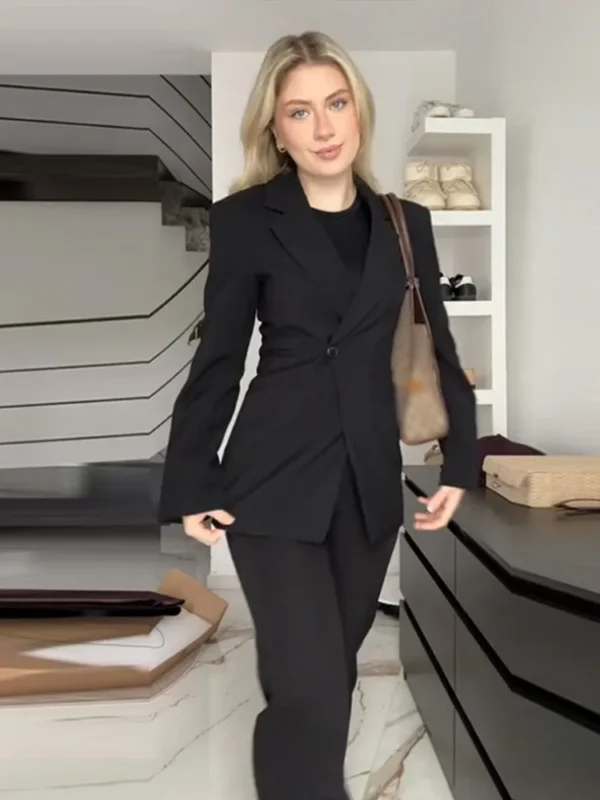 Elegant Slim Solid Women's Blazers Lapel One Button Shoulder Pads Long Sleeve Jacket 2025 Spring Office Lady Commute Outwear - Image 4