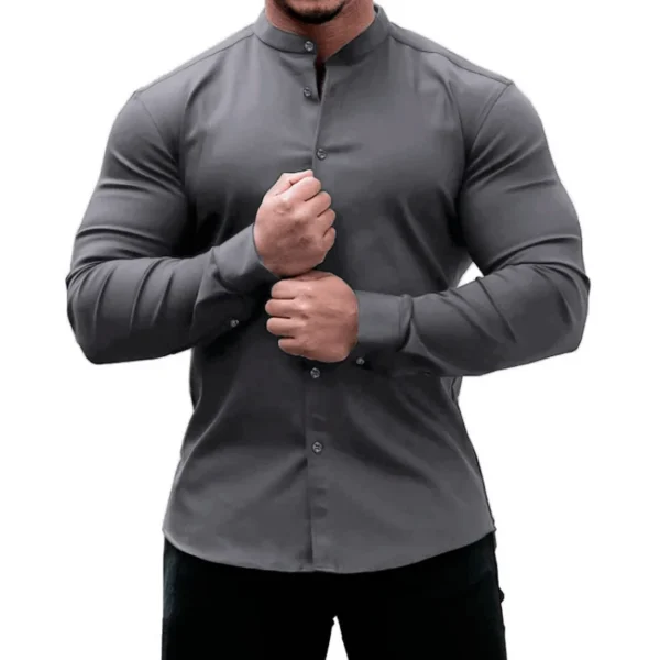 Men's Casual Shirt Slim Fit Micro-elastic Long Sleeve Comfortable Versatile Stand Collar Tops Camisas Men Dress Shirt - Image 4