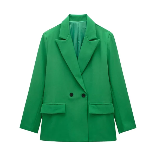 Willshela Women Fashion With Pockets Solid Double Breasted Blazer Vintage Long Sleeves Notched Neck Female Office Lady Outfits - Image 6