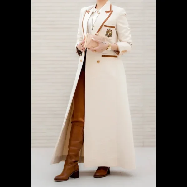 Luxury Muslim Beige Women Blazer Elegant Double Breasted Peak Lapel Long Jacket 1 Piece Formal Occasion Female Clothing 2024