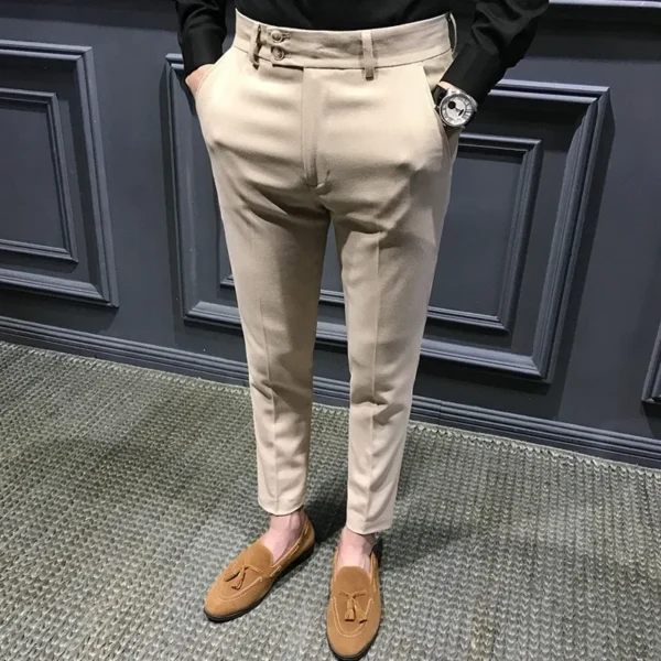 Spring Autumn Men's Slim Fit Korean Style Suit Pants Casual Nine Point Length Trendy White Pants For Office Wear - Image 3