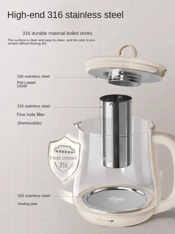 Bear Health Pot Household Kitchen Appliances Multi-Functional Office Small Glass Tea Maker Tea Kettle Teapot HealthCare Pot - Image 5