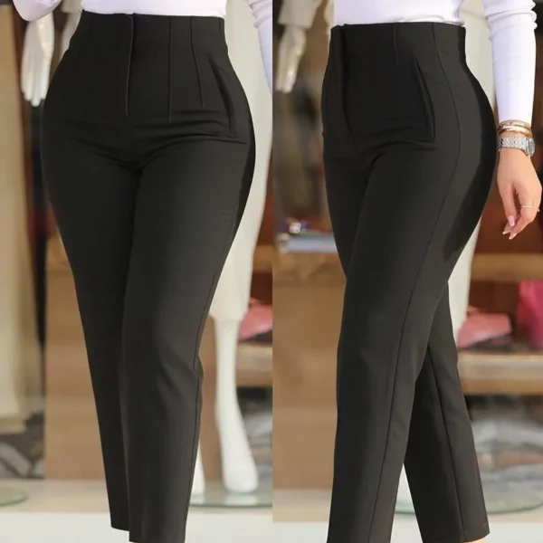 Elegant High Waist Cropped Work Pants For Women Black All-Match Daily Slim Office Formal Wear Fashion Women's Trousers - Image 2