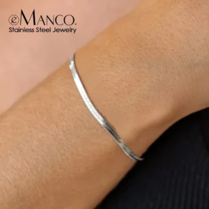 eManco Simple Boutique Jewelry Stainless Steel Flat Snake Chain Bracelet Adjustable Women's Accessories Wholesale No Color Fadin