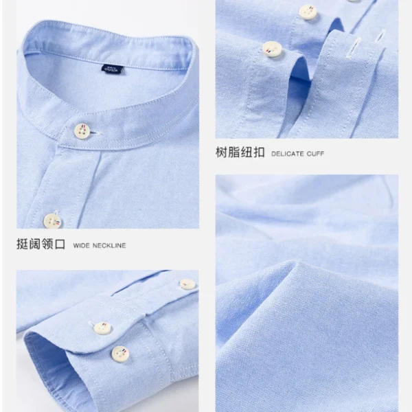 2023 Spring and Autumn New Pure Cotton Stand Collar Oxford Spun Long Sleeve Shirt Japanese Casual No-Iron Fashion Men's Clothing - Image 6