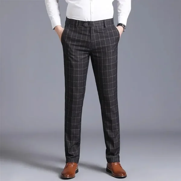 Burgundy Plaid Men's Suit Pants, Business Casual Trousers, Asian Size 29-38, Blue Gray Available, Black Striped Pant - Image 3