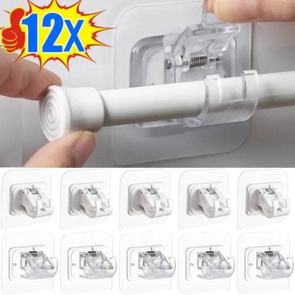 Self Adhesive Rail Hooks Nail-Free Curtain Clamp Rods Clips Hook Adjustable Shower Household Storage Hanging Stick Rack Holder - Image 2