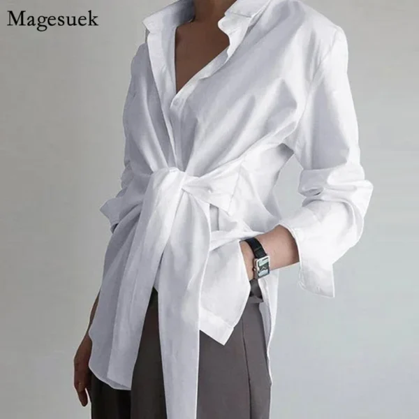 Long Sleeve Women Shirt Button Loose White Blouses Office Lady Elegant Cotton Tops