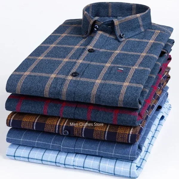 Pure Cotton Men's Plaid Shirt Long Sleeve Regular Fit Men Casual Oversized Shirt Leisure Autumn Male Blouse New Plus Size - Image 6