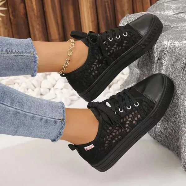 Women Shoes 2023 Fashion Summer Casual White Shoes Cutouts Lace Canvas Hollow Breathable Platform Flat Shoes Woman Sneakers - Image 2