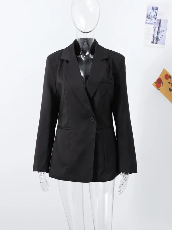 Elegant Slim Solid Women's Blazers Lapel One Button Shoulder Pads Long Sleeve Jacket 2025 Spring Office Lady Commute Outwear - Image 5