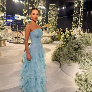 Booma A-Line Evening Dresses Strapless Sleeveless Ruffles Formal Party Gown Floor Lemgth Women's Wedding Guest Dress Customized