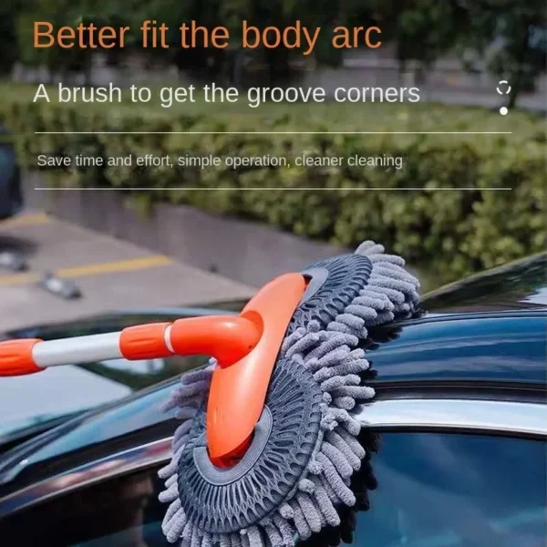 Car Washing Mop with Rotating Double Brush Head Telescopic Retractable Design Double Layer Car Wash Brush for Easy Cleaning - Image 4