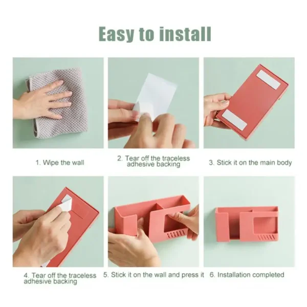 2 In 1 Wall-mounted Mobile Phone Remote Control Storage Box Multifunctional Punch-free Storage Rack Wall Debris Storage Holders - Image 4