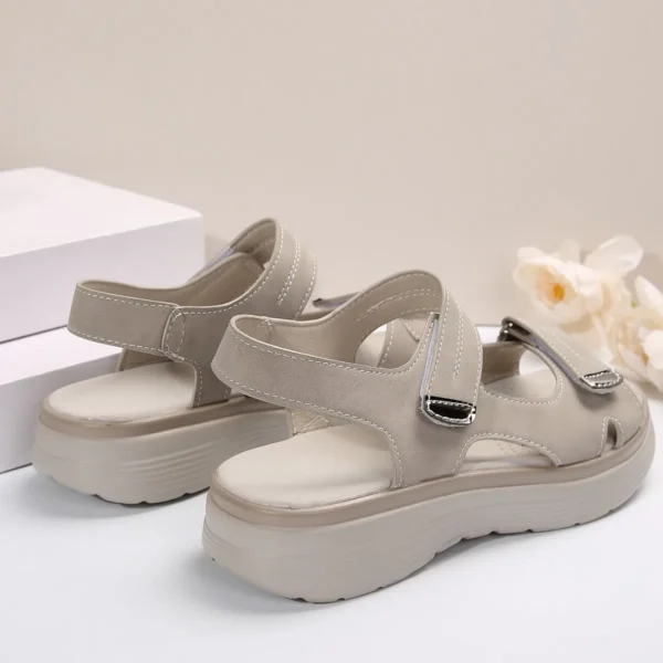 Women's Solid Color Casual Sandals, Platform Ankle Buckle Soft Sole Walking Wedge Shoes, Slingback Summer Shoes - Image 4