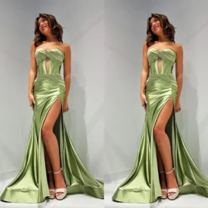 Sexy Mermaid Prom Dresses Women Sweetheart High Side Split Evening Party Gowns Open Back Birthday Pageant Celebruty Formal Wear