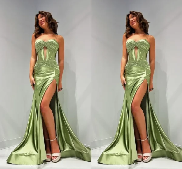 Sexy Mermaid Prom Dresses Women Sweetheart High Side Split Evening Party Gowns Open Back Birthday Pageant Celebruty Formal Wear