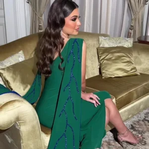 Indigo New Green Evening Dress O-Neck Sleeveless Beading Floor-Length Women Formal Occasion Dress Vestidos De Noche Customized