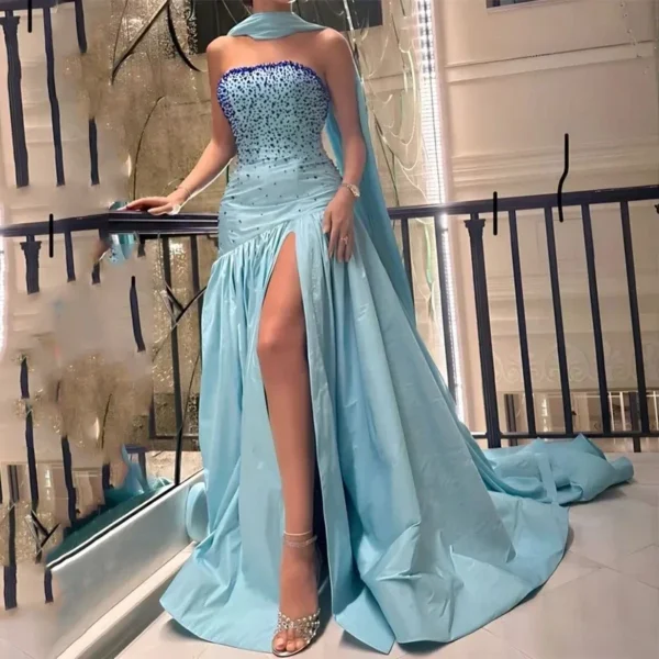 Indie Strapless Prom Dresses A-Line Plus size Formal Dress Sleeveless Evening Gown Beading Open Leg Party Gowns customized 2025