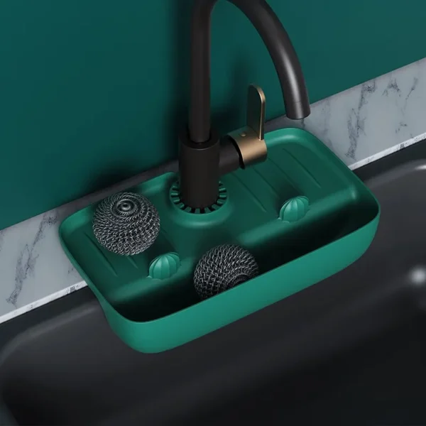 Household Silicone Sink Drain Rack Faucet Splash Proof Drain Rack Water Collecting Pad Sponge Rag Steel Wool Gadget Storage Box - Image 3