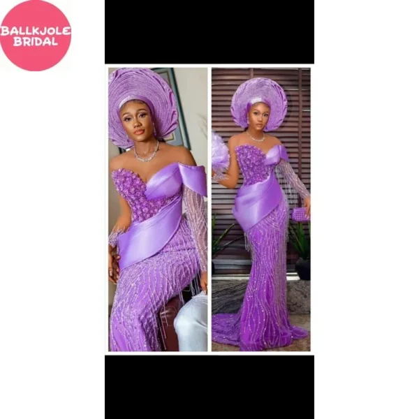 Luxury Beaded Aso Ebi Style Purple Mermaid Prom Dress with Appliques Evening Gown for Nigerian African Women Formal Party Wear - Image 2