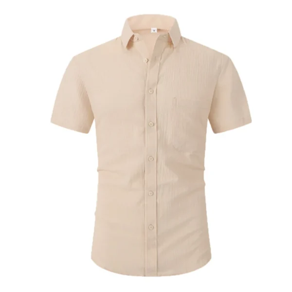 Cotton Line Hot Sale Men's Short-Sleeved Shirts Summer Solid Color Turn-down collar Casual Beach Style Plus Size - Image 3