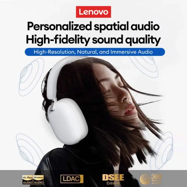Lenovo TH60 Wireless Bluetooth 5.4 Over-Ear Headphones – 40mm Driver, 28H Battery Life, Low Latency, Game Earphones - Image 3