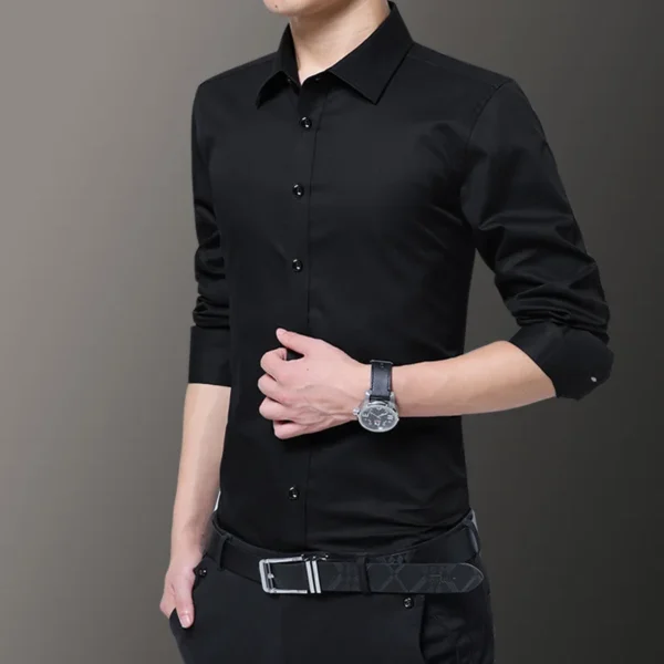 Long sleeved shirt men's Korean version slim fit spring and autumn clothes handsome gray men's shirt trendy casual formal wear - Image 4