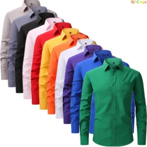 Solid Color Men's Long-sleeved Shirt, Single-breasted Square Collar Small Elastic Shirts, Suitable for Wedding/Business/Office