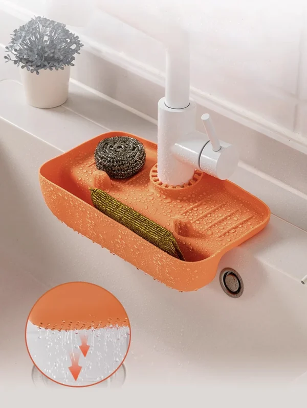 Household Silicone Sink Drain Rack Faucet Splash Proof Water Collecting Pad Sponge Rag Steel Wool Gadget Storage Box - Image 2