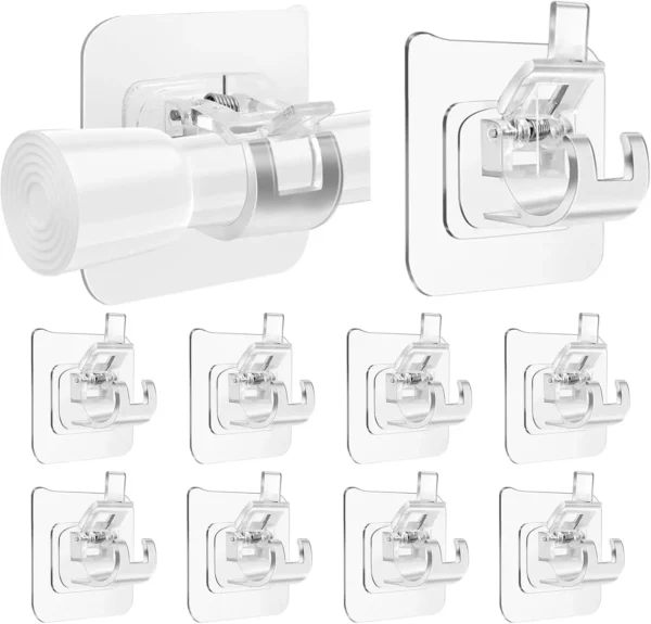 Nail-Free Curtain Clamp Rods Clips Hook Self Adhesive Rail Hooks Adjustable Shower Household Storage Hanging Stick Rack Holder - Image 2